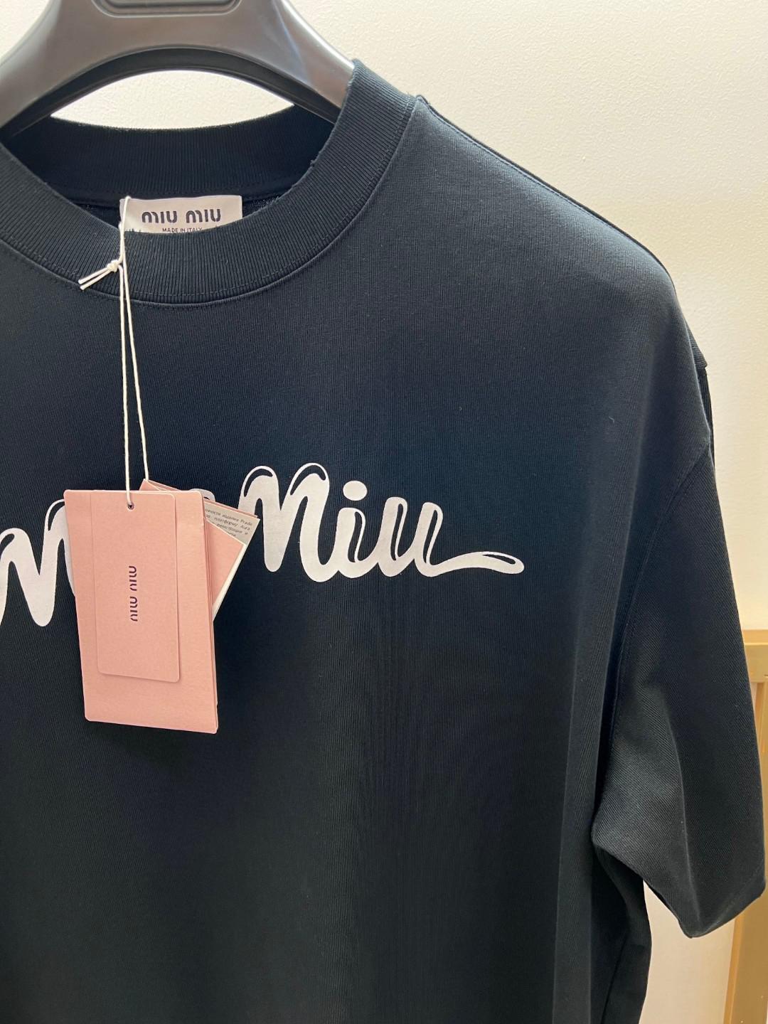 Футболка Miu Miu Frontside Contrast Miu Miu Logotype "Black" фото № 5