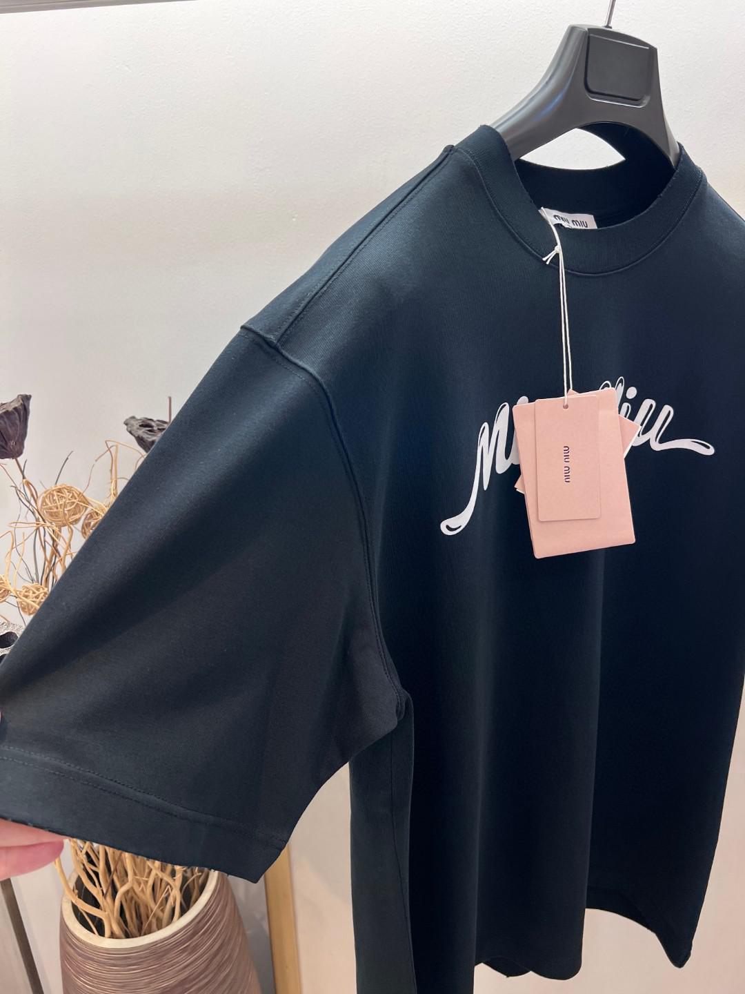 Футболка Miu Miu Frontside Contrast Miu Miu Logotype "Black" фото № 4