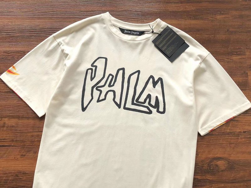 Футболка Palm Angels Flames And Logo Lettering Print "Beige" фото № 6