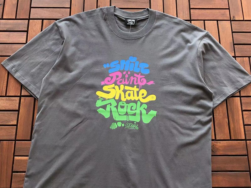 Футболка Stussy Four Colorful Front Inscription "Gray" фото № 2