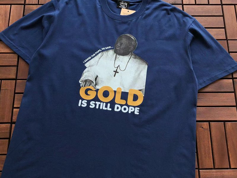 Футболка Stussy Inscription Gold Is Still Dope "Blue" фото № 2