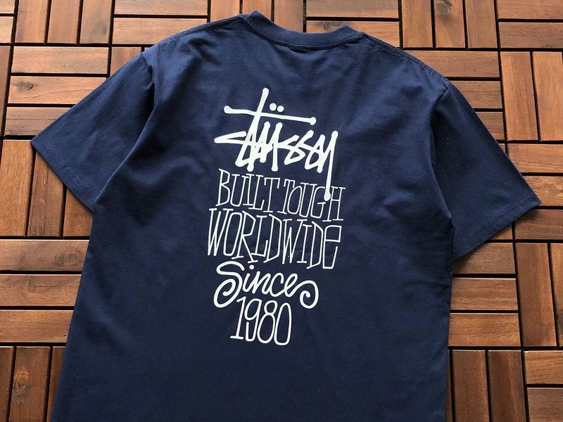 Футболка Stussy Logo And Inscription Built Touch Worldwide "Blue" фото № 2