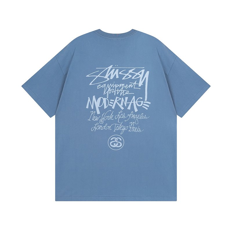 Футболка Stussy With Text Print Of City Names "Blue" фото № 2