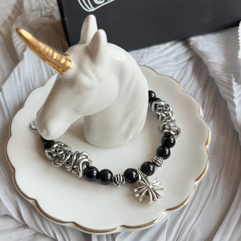 Браслет Chrome Hearts Beads And Chain "Black/Silver" фото № 3