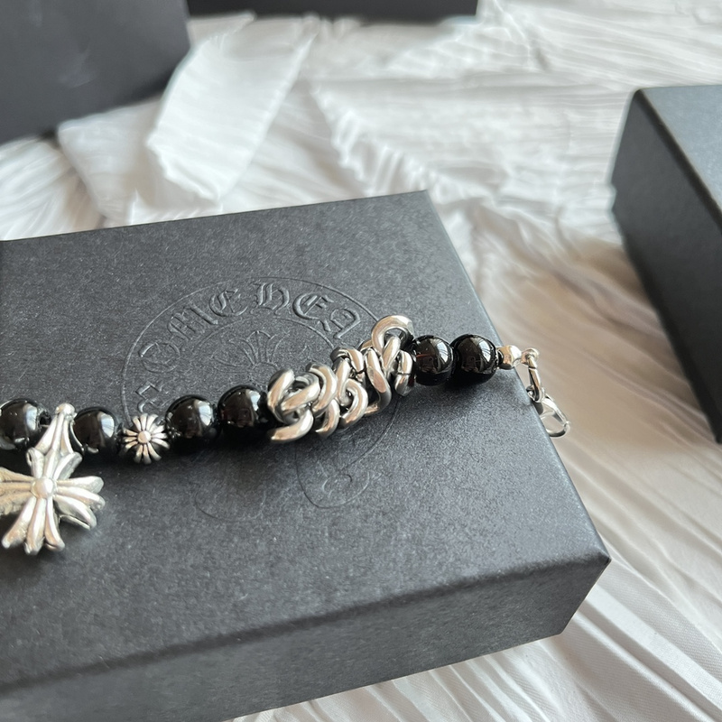 Браслет Chrome Hearts Beads And Chain "Black/Silver" фото № 5