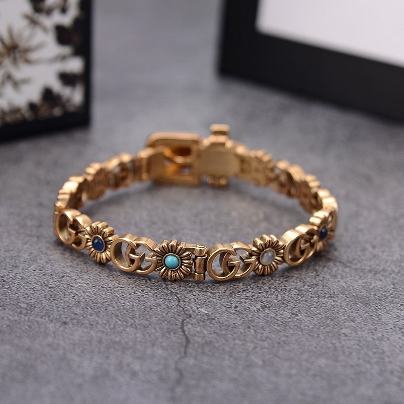 Браслет Gucci Flowers And Logo Decoration "Gold" фото № 4