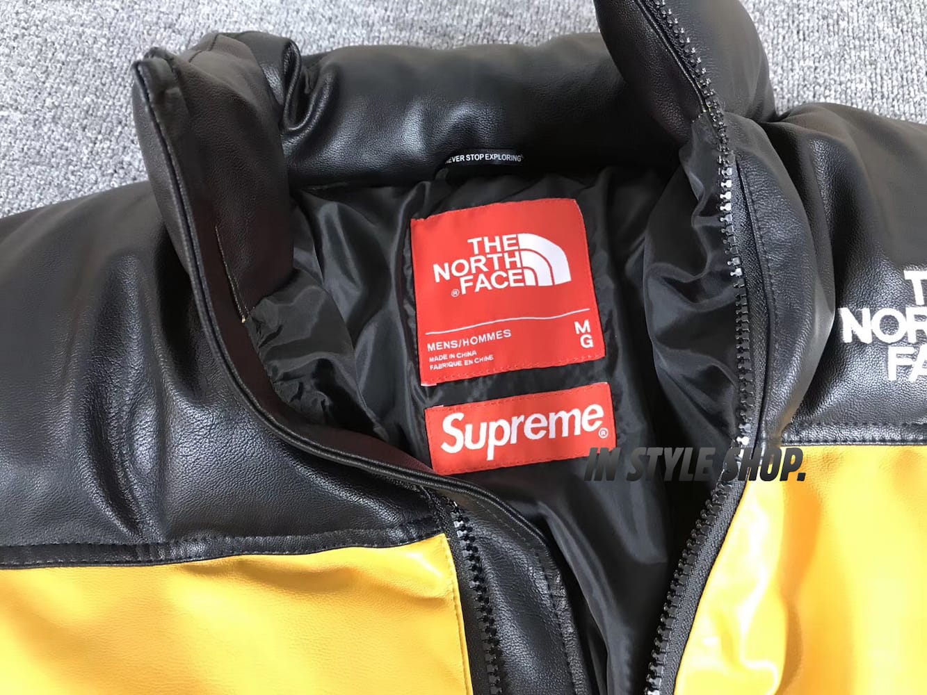 Пуховик Supreme x The North Face Leather Nuptse Jacket "Yellow" фото № 5