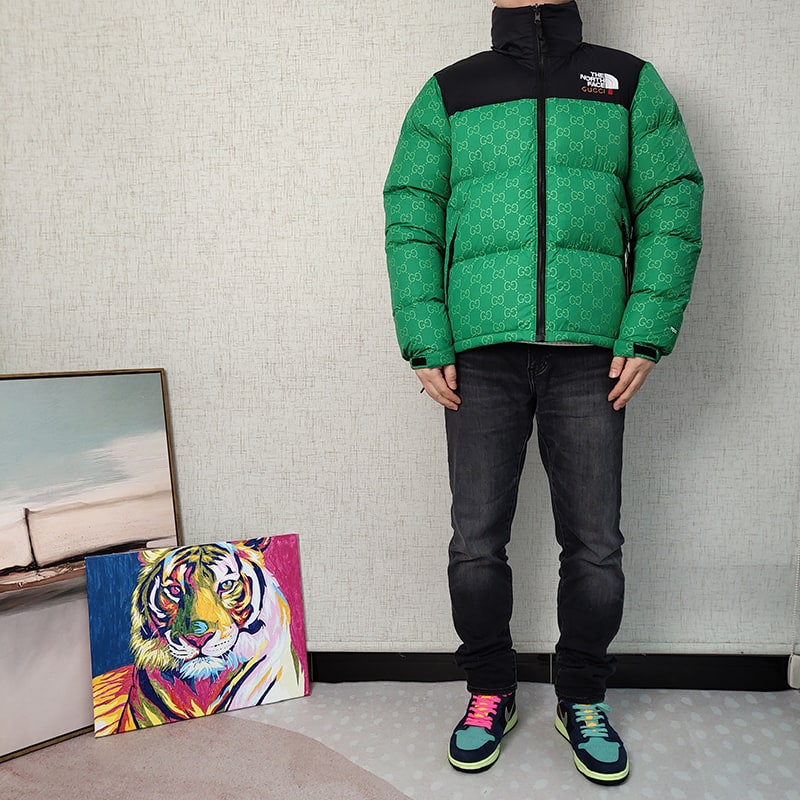 Пуховик The North Face Embroidery Gucci "Green" фото № 5