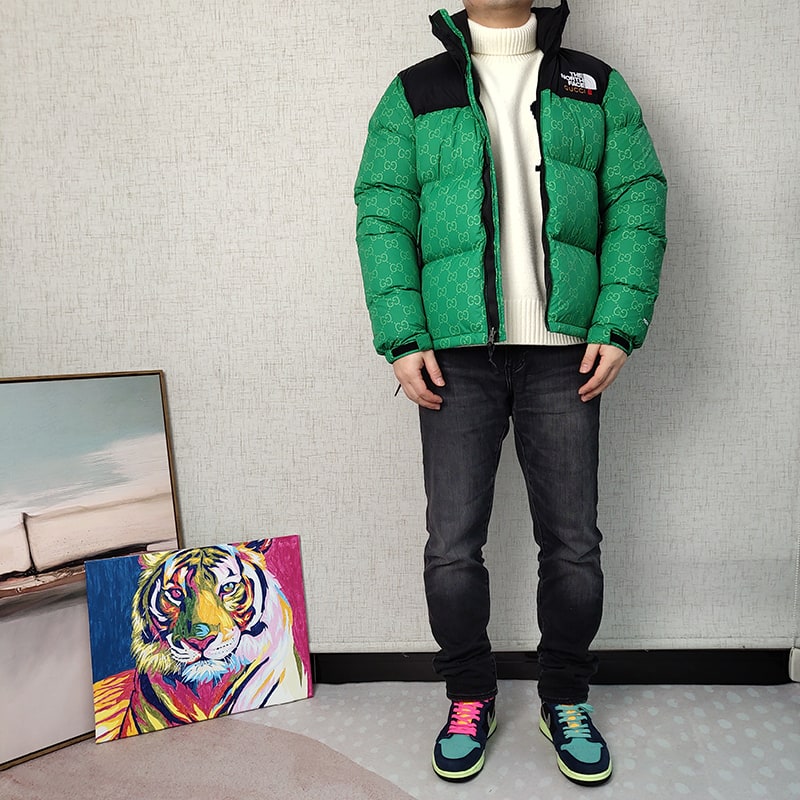 Пуховик The North Face Embroidery Gucci "Green" фото № 6