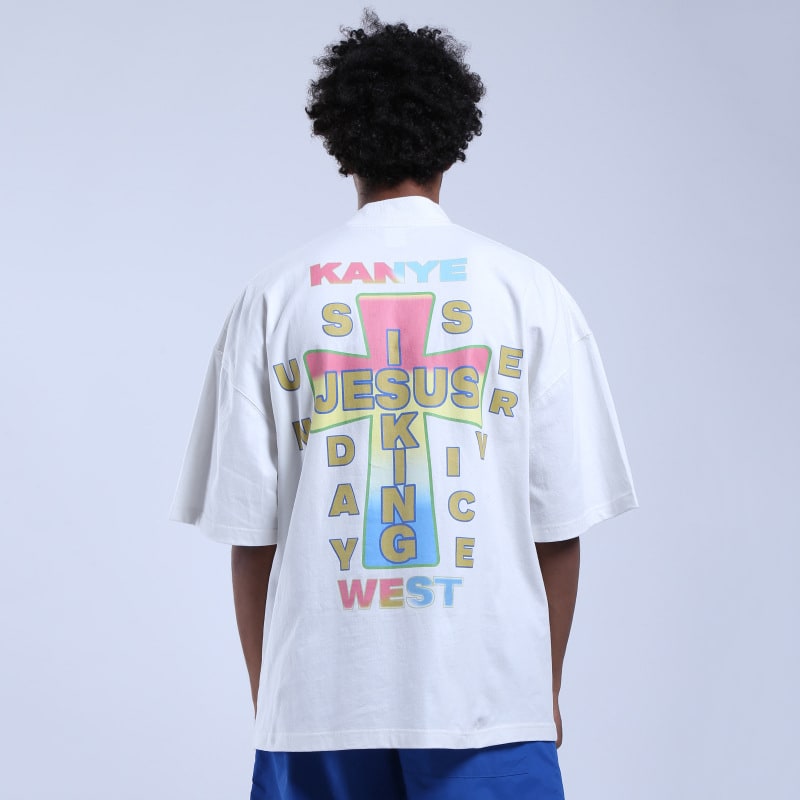 Футболка Jesus is King Kanye Jesus Is King JIK Cross T-Shirt "White" фото № 5