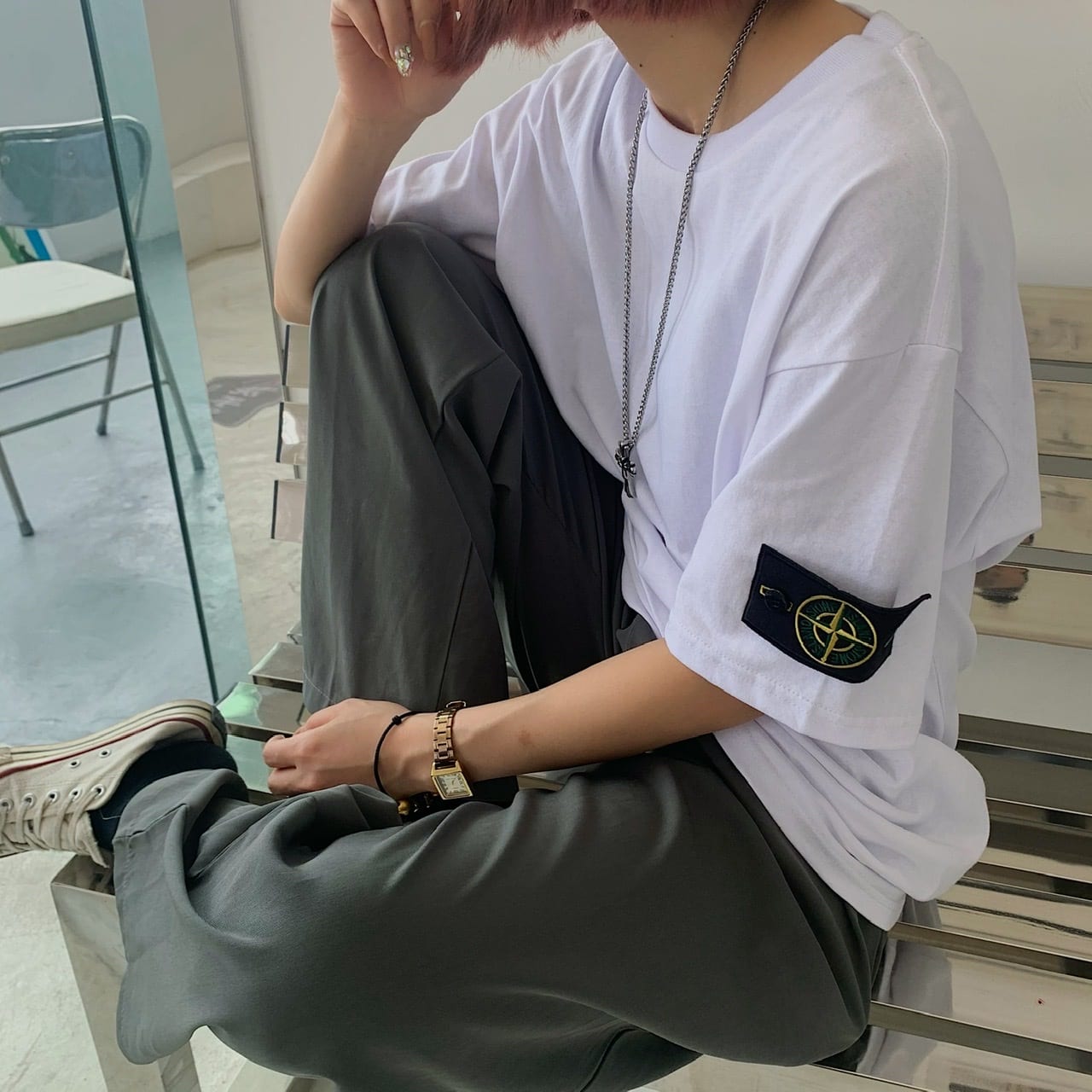 Футболка Stone Island Label On Sleeve "White" фото № 3